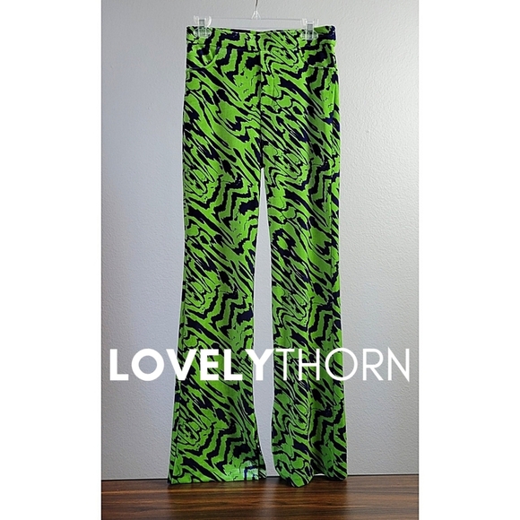 ZARA // retro-chic green blue velvet high waist straight slight flare pants - Picture 3 of 16